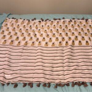 LOFT Cream and Taupe Striped Scarf